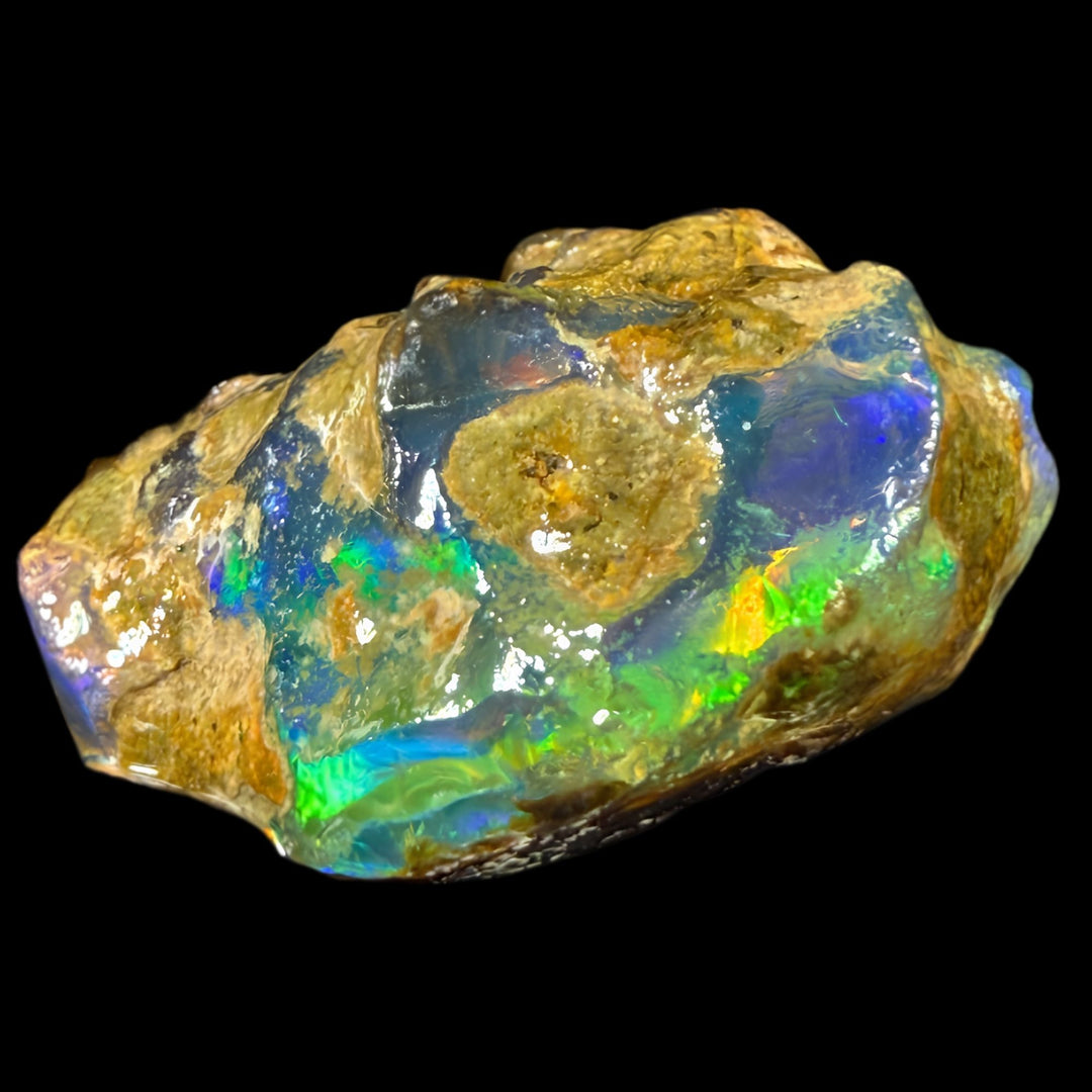 12.35 gr Natural Ethiopian Welo Water Opal – Dominant Neon Green, Electric Blue & Golden Fire – Raw Water Opal – One-of-a-Kind Collector Grade
