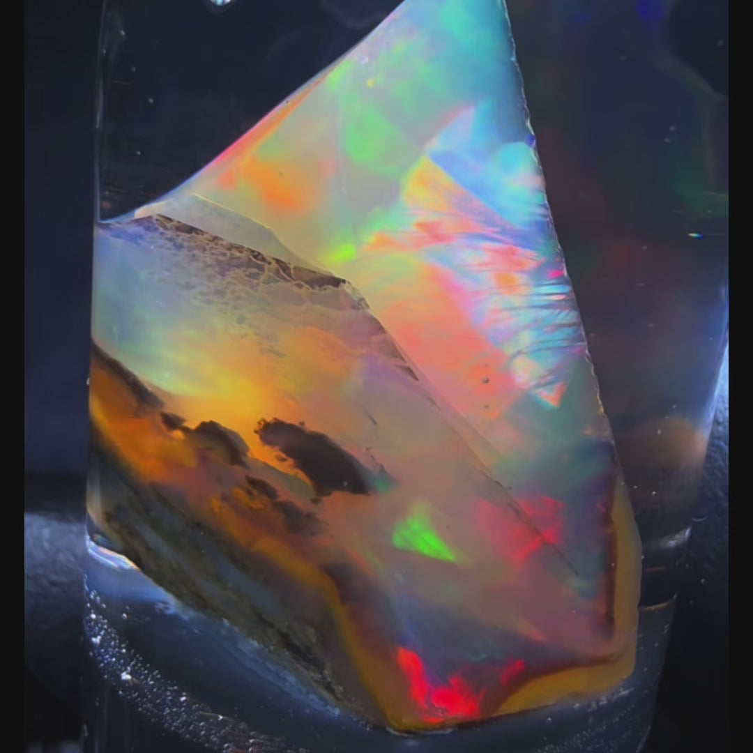 9.73 Gram Natural Ethiopian Welo Crystal Water Opal Specimen – Intense Rainbow Fire & Pastel Aurora Flash – Freeform Display Crystal – Collector Grade
