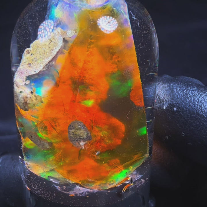 11 Gram Natural Ethiopian Welo Crystal Water Opal Specimen – Dominant Neon Green, Golden Yellow & Fiery Orange Fire – Freeform Honey Crystal Opal – Collector Display Grade