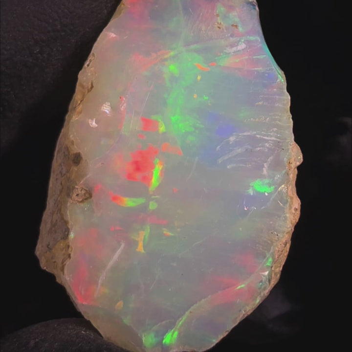 16.68 Gram AAA Quality Natural Ethiopian Welo Rough Opal Featuring Dominant Fiery Red, Neon Green & Bright Orange Play-of-Color | One-of-a-Kind