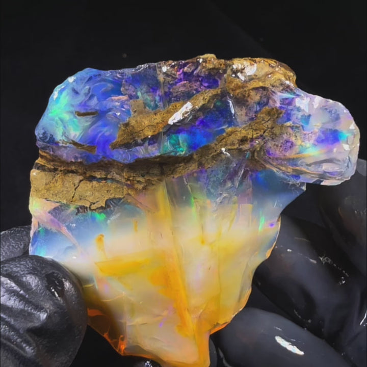 44.8 gr Natural Ethiopian Welo Water Opal – Dominant Electric Blue, Golden Honey & Neon Green Fire – Raw Water Opal – One-of-a-Kind Collector Grade