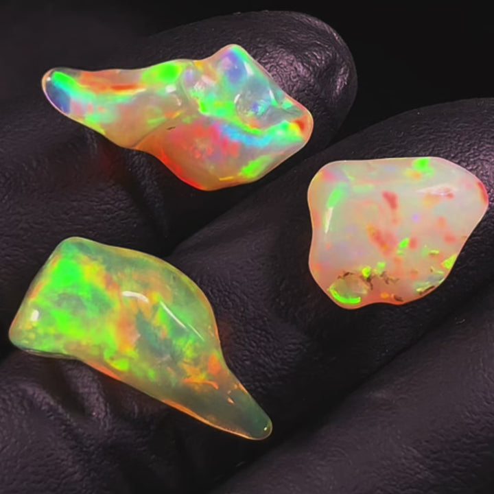 21.63 Ct AAA Quality Natural Ethiopian Welo Opal Nugget Parcel – Dominant Neon Green, Fiery Orange & Cherry Red Fire – Rolling Flash Pattern – AAA Collector Grade