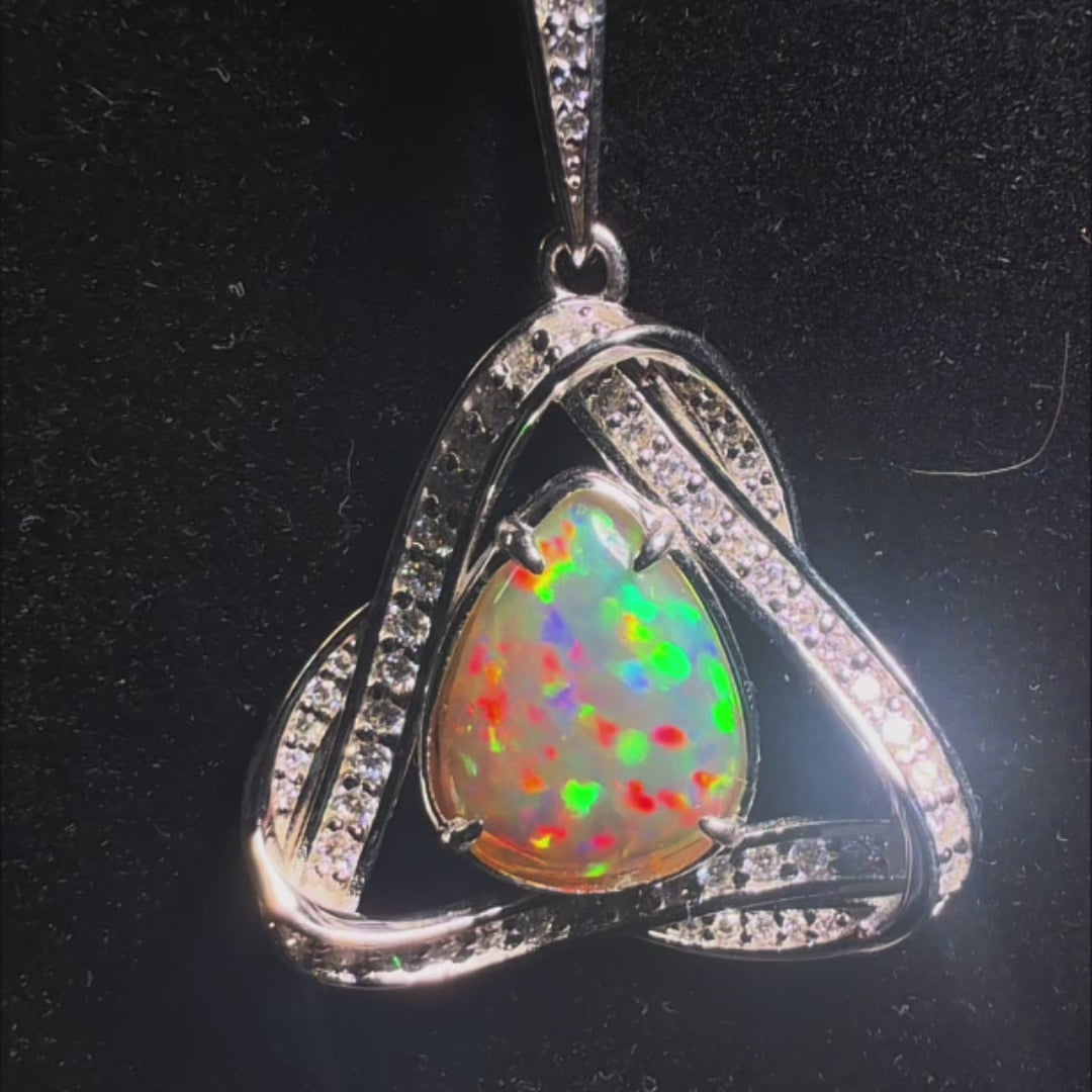 4 Ct AAA Quality Natural Ethiopian Welo Opal Pendant – Dominant Fiery Red, Neon Green & Electric Blue Fire | One-of-a-Kind