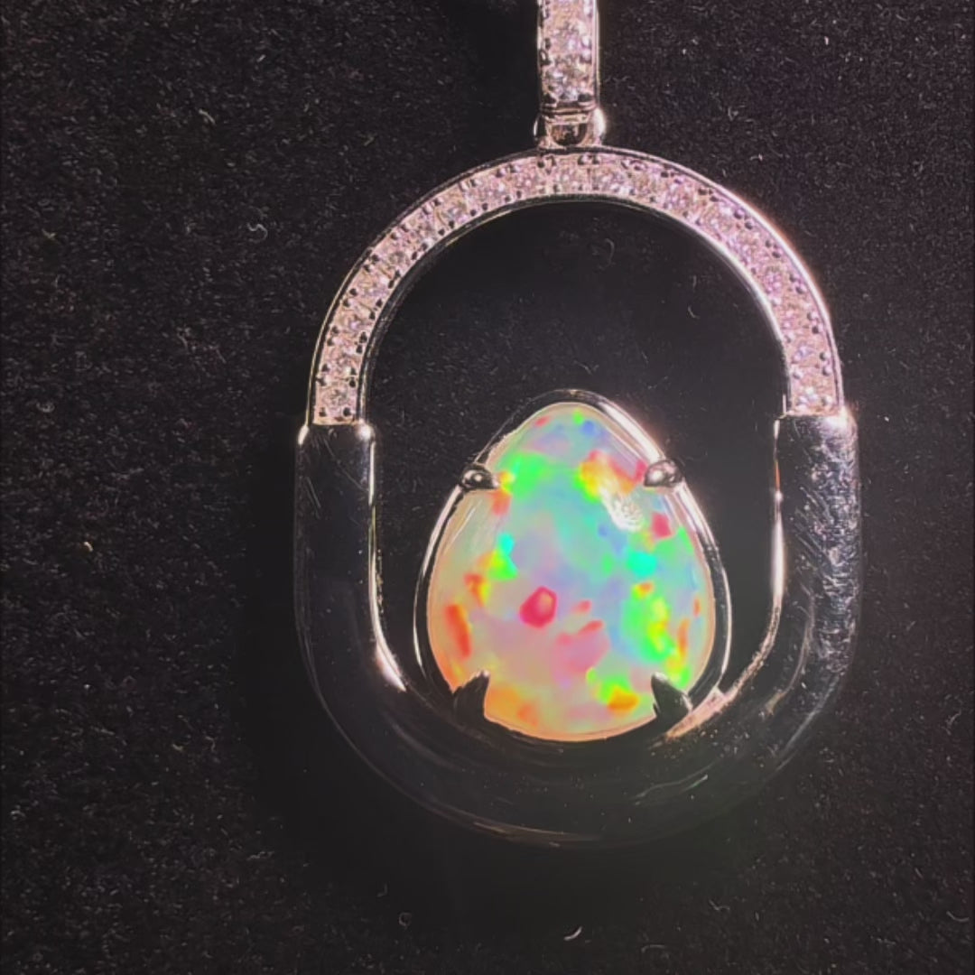 3.5 Ct AAA Quality Natural Ethiopian Welo Opal Pendant – Dominant Neon Green, Candy Red & Electric Blue Fire | One-of-a-Kind