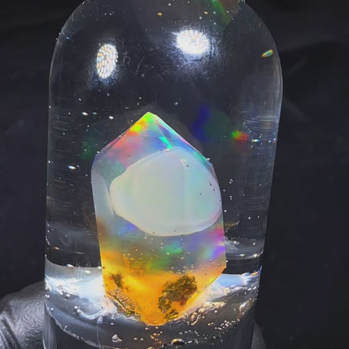 6.68 Gram Natural Ethiopian Welo Crystal Water Opal Specimen – Dominant Fiery Red Broadflash, Neon Green Fire & Golden Crystal Glow – Floating Freeform Display Opal – Collector Grade