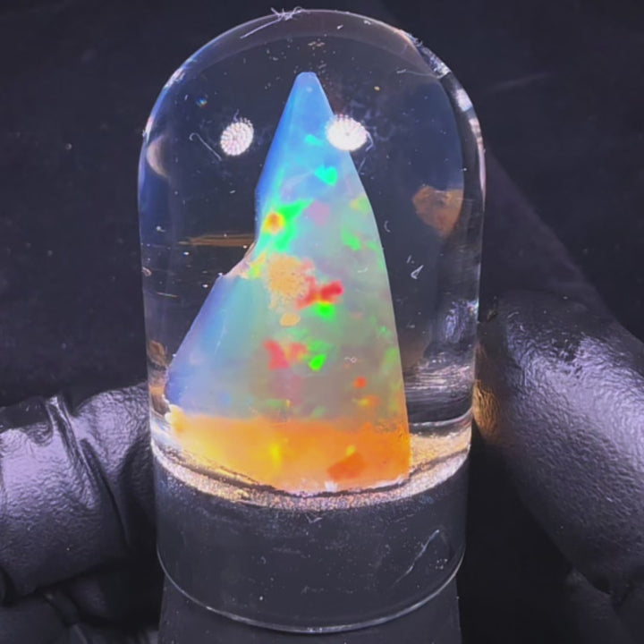 7.0 Gram Natural Ethiopian Welo Crystal Water Opal Specimen – Vivid Electric Blue, Neon Green & Golden Rainbow Fire – Freeform Floating Crystal Opal – Collector Display Grade