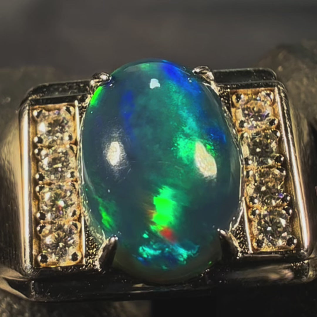 Natural Ethiopian Welo Opal Ring – Dominant Electric Blue, Neon Green & Fiery Red Fire | Luxury Opal Ring