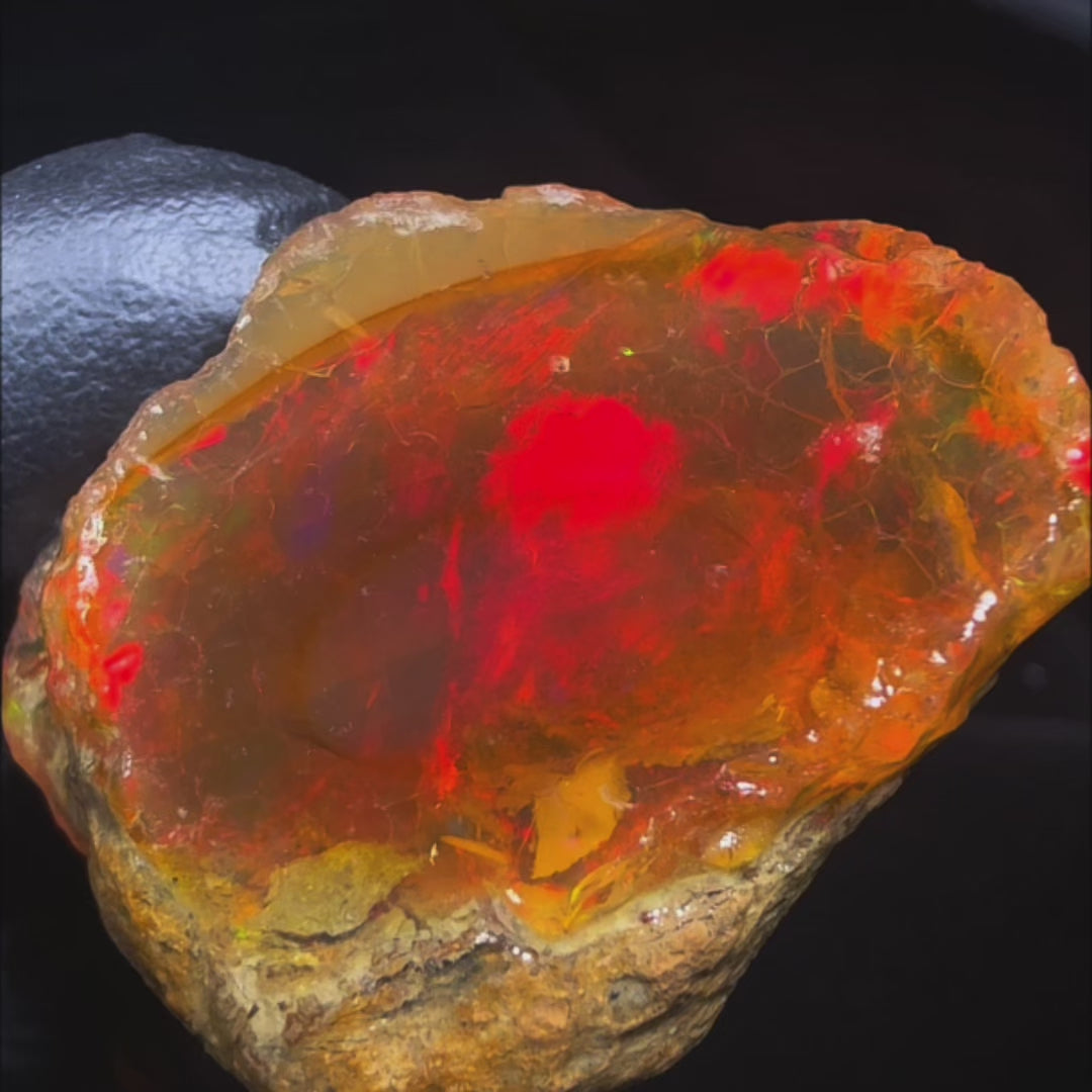 19.04 gr Natural Ethiopian Welo Water Opal – Dominant Fiery Red, Neon Green & Honey Fire – Raw Water Opal – One-of-a-Kind Collector Grade