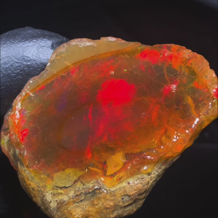 19.04 gr Natural Ethiopian Welo Water Opal – Dominant Fiery Red, Neon Green & Honey Fire – Raw Water Opal – One-of-a-Kind Collector Grade