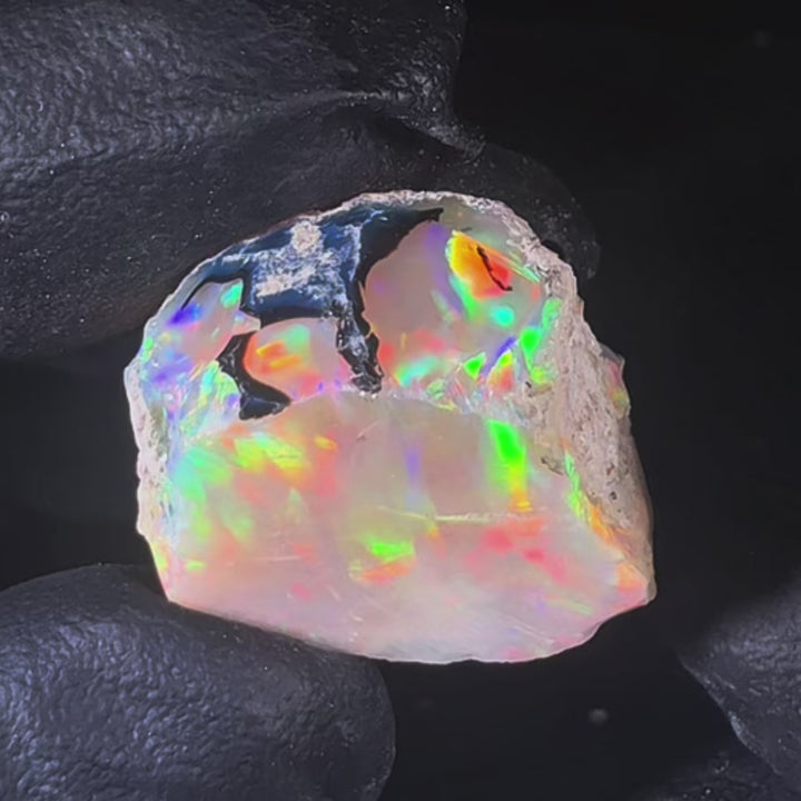 7.67 Gram AAA Quality Natural Ethiopian Welo Rough Opal Featuring Dominant Fiery Red, Neon Green & Bright Orange Play-of-Color | One-of-a-Kind