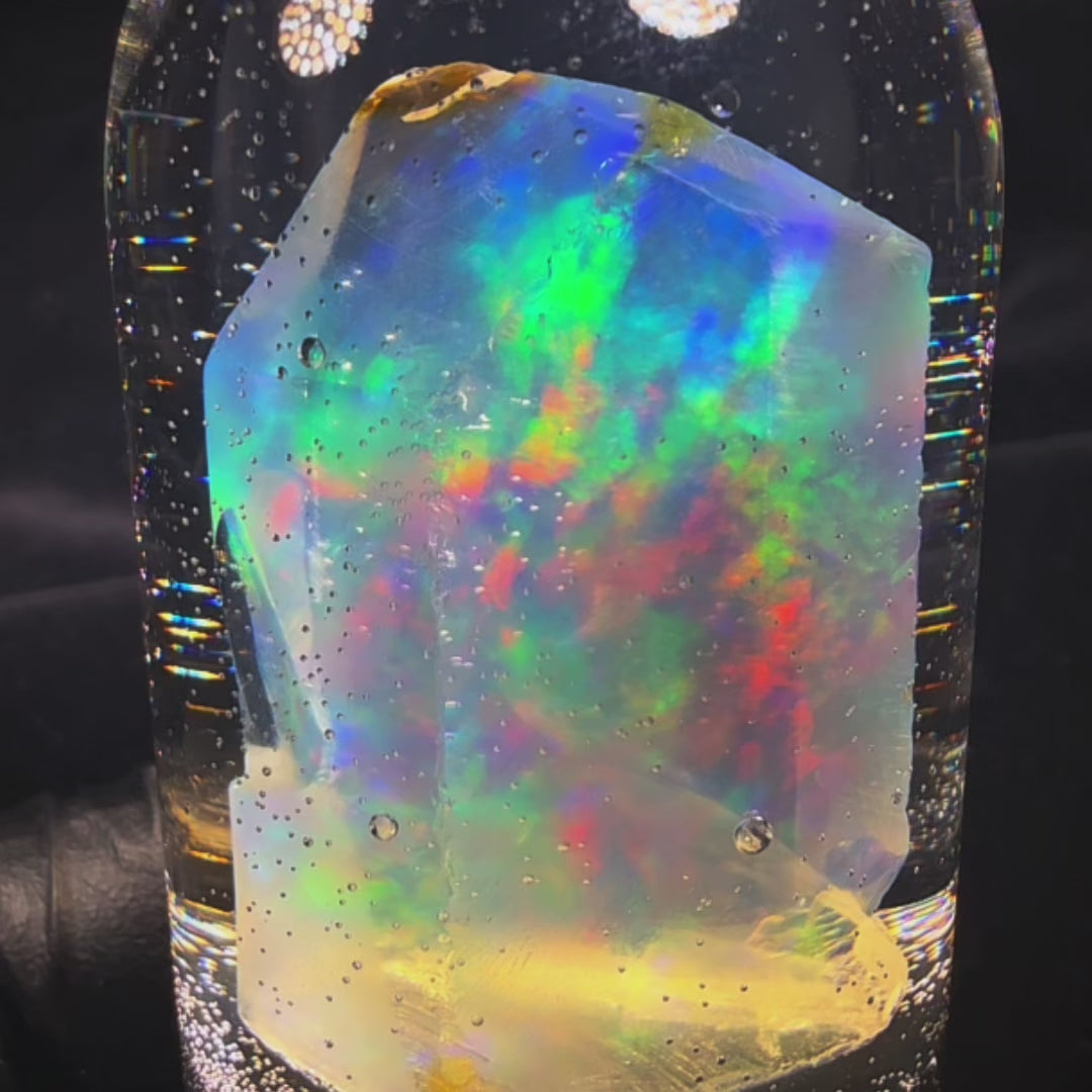 32.90 Gram Natural Ethiopian Welo Crystal Water Opal Specimen – Dominant Electric Blue, Neon Green & Fiery Red Fire – Large Freeform Crystal Opal – Collector Display Grade