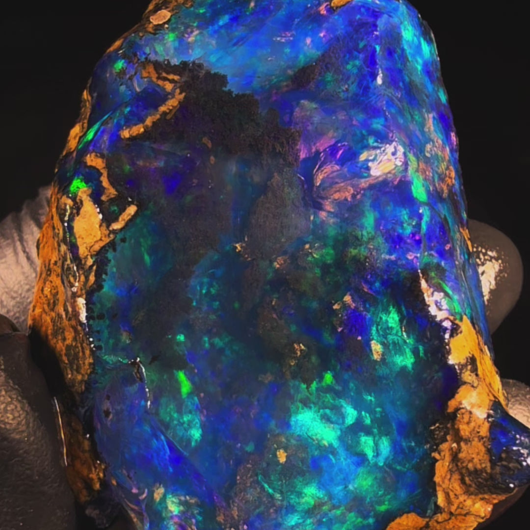 67.3 gr Natural Ethiopian Welo Water Opal – Dominant Electric Blue, Neon Green & Aqua Fire – Raw Water Opal – One-of-a-Kind Collector Grade