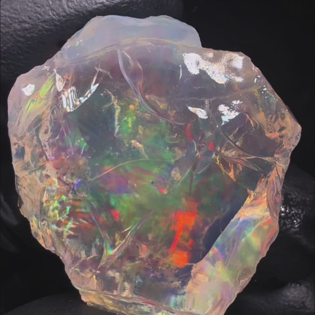 15.94 gr Natural Ethiopian Welo Water Opal – Dominant Neon Green, Fiery Red & Electric Rainbow Fire – Raw Water Opal – One-of-a-Kind Collector Grade