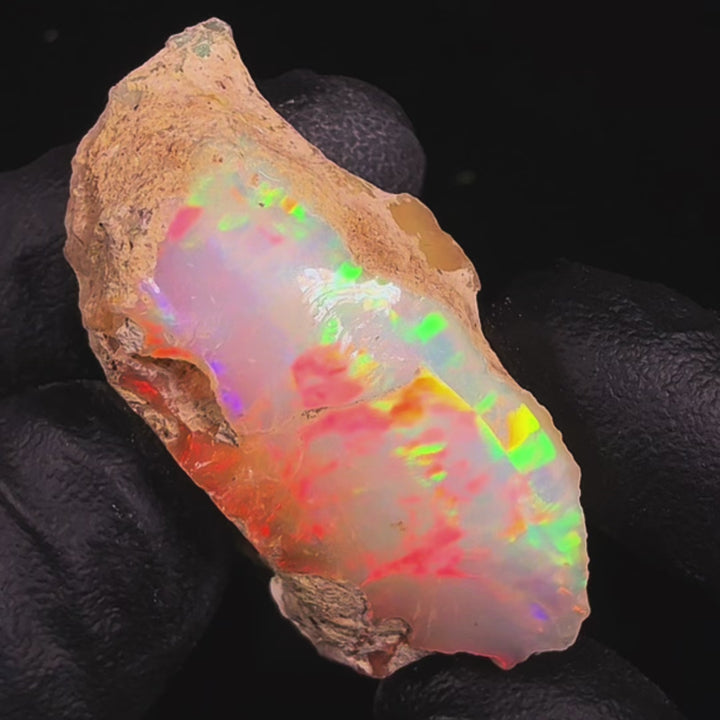 19.41 Gram AAA Quality Natural Ethiopian Welo Rough Opal Featuring Dominant Fiery Red, Neon Green & Bright Orange Play-of-Color | One-of-a-Kind