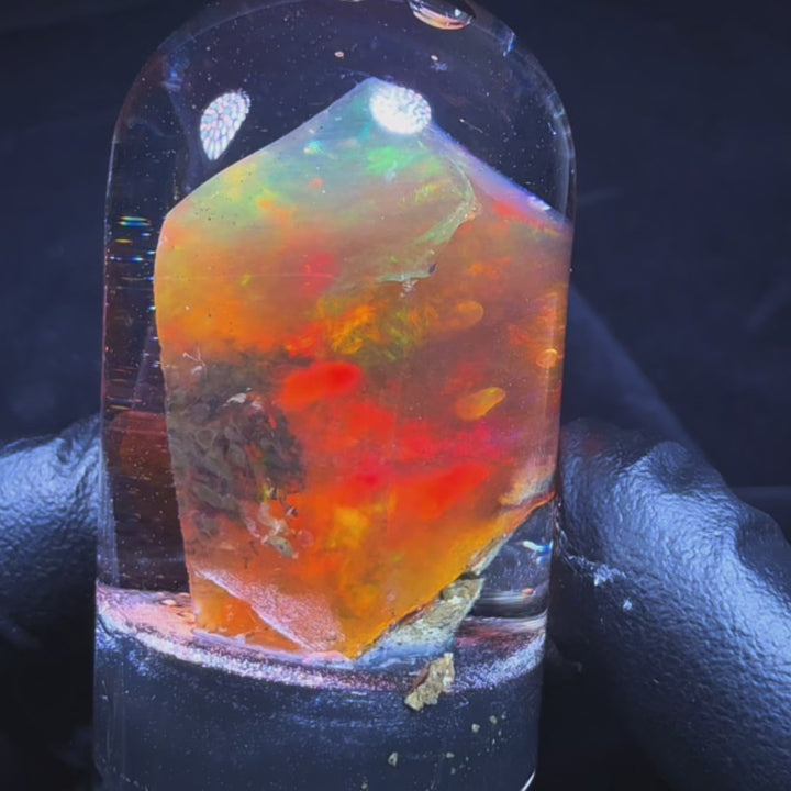 13.72 Gram Natural Ethiopian Welo Crystal Water Opal Specimen – Dominant Fiery Orange, Neon Green & Sunset Red Fire – Freeform Honey Crystal Opal – Collector Display Grade