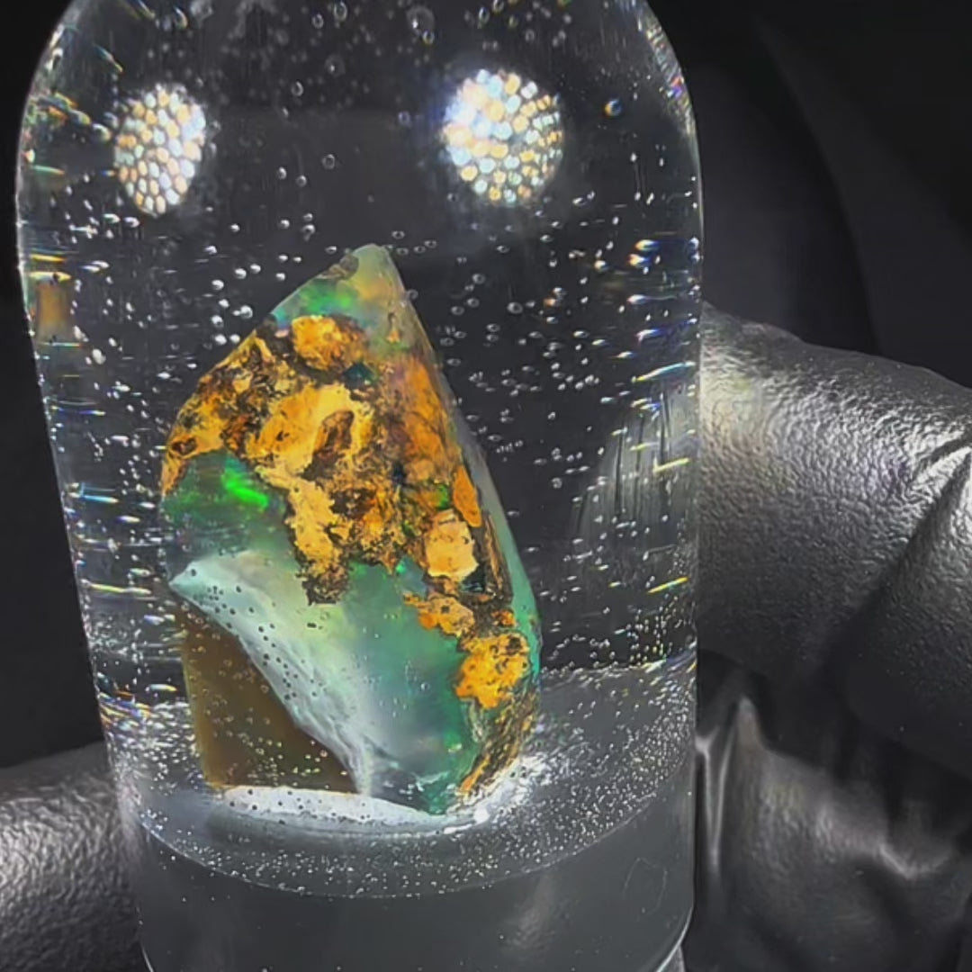 4.55 Gram Natural Ethiopian Welo Crystal Water Opal Specimen – Neon Green Aurora Fire, Electric Blue Veins & Earthy Matrix Contrast – Freeform Collector Crystal