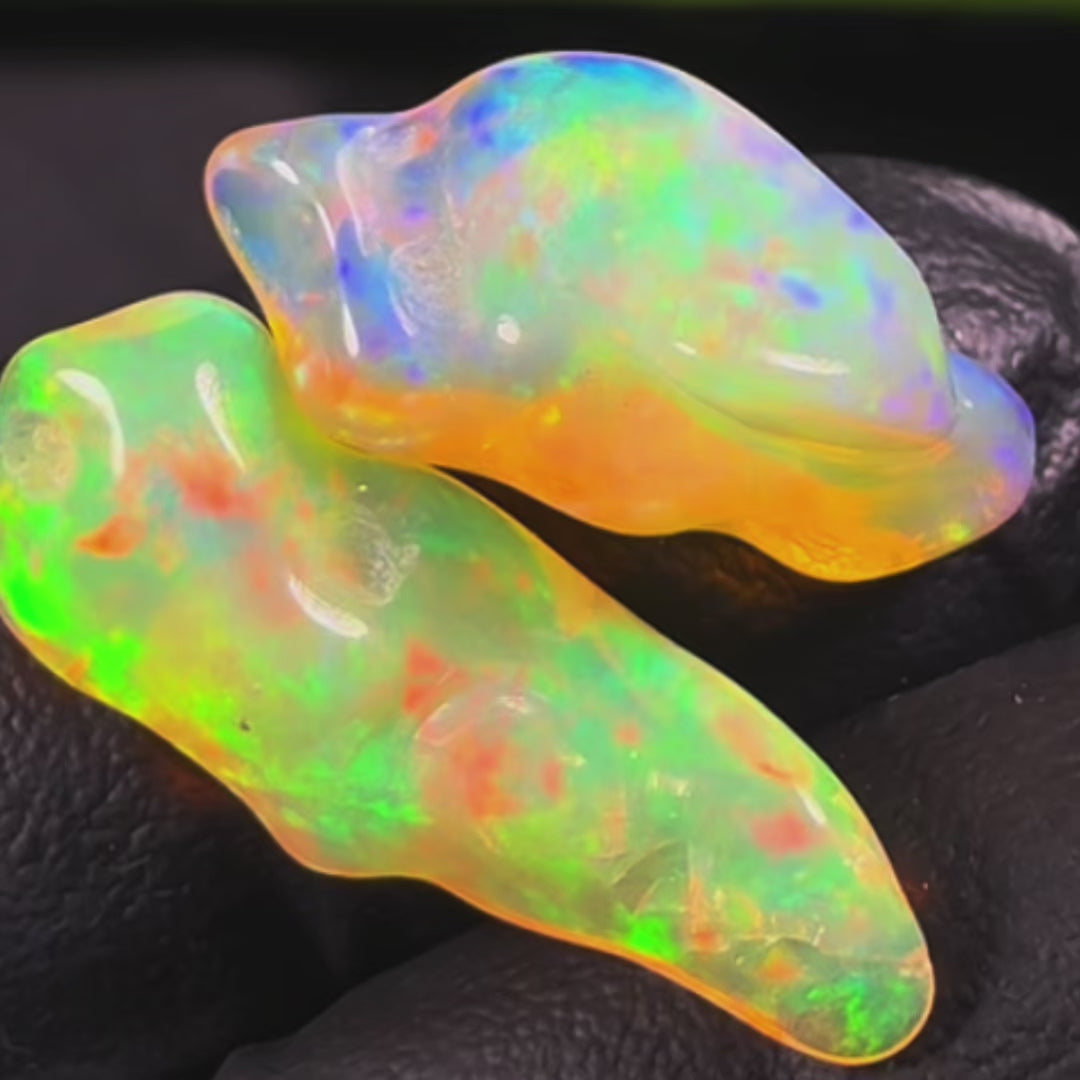 11.39 Ct AAA Quality Natural Ethiopian Welo Opal Nugget Parcel – Dominant Neon Green, Fiery Orange & Golden Yellow Fire – Rolling Flash Ribbon Pattern – AAA Collector Grade