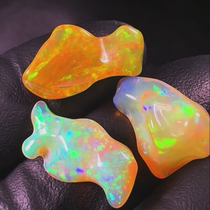 20.31 Ct AAA Quality Natural Ethiopian Welo Opal Nuggets – Neon Green, Golden Orange & Electric Blue Fire – Rolling Flash Moss Pattern – AAA Collector Grade