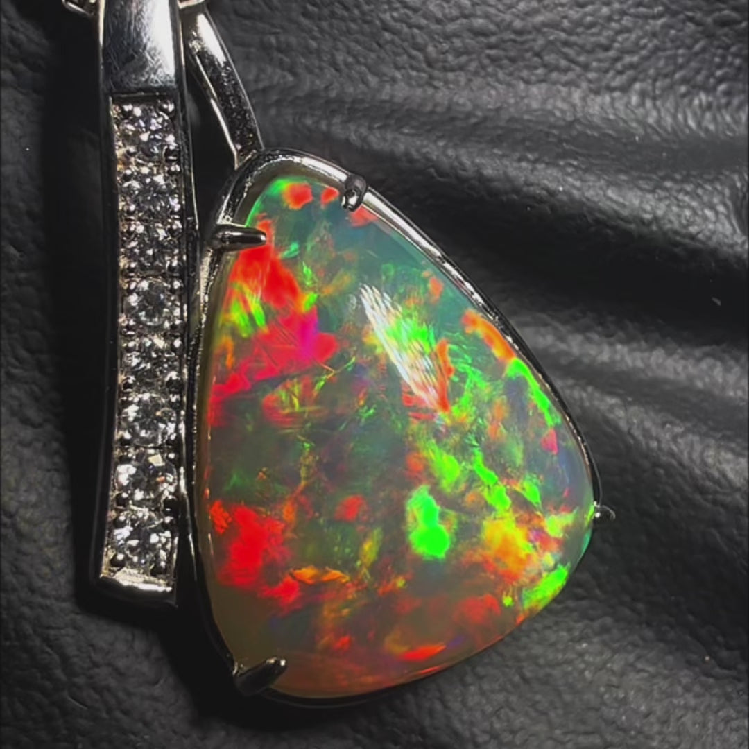 5 Ct AAA Quality Natural Ethiopian Welo Opal Pendant – Dominant Fiery Red, Neon Green & Electric Orange Fire | One-of-a-Kind