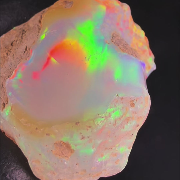 11.96 Gram AAA Quality Natural Ethiopian Welo Rough Opal Featuring Dominant Fiery Red, Neon Green & Electric Yellow Play-of-Color | One-of-a-Kind
