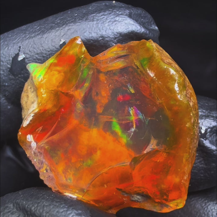 9.86 gr Natural Ethiopian Welo Water Opal – Dominant Neon Green, Fiery Orange & Honey Crystal Fire – Raw Water Opal – One-of-a-Kind Collector Grade