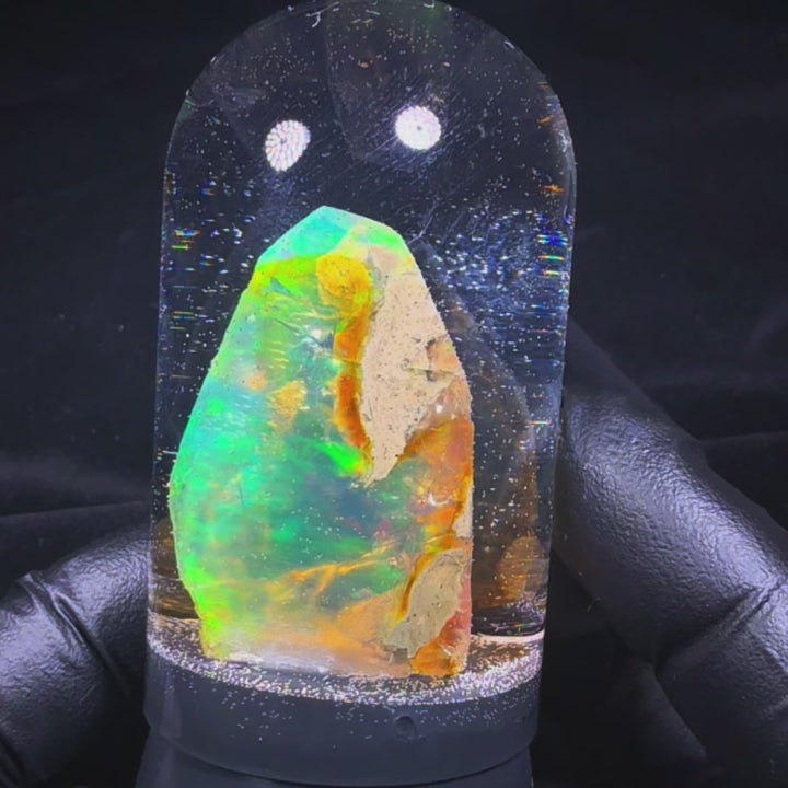 22.49 Gram Natural Ethiopian Welo Crystal Water Opal Specimen – Dominant Neon Green, Aqua Blue & Golden Honey Fire – Large Freeform Crystal Opal – Collector Display Grade