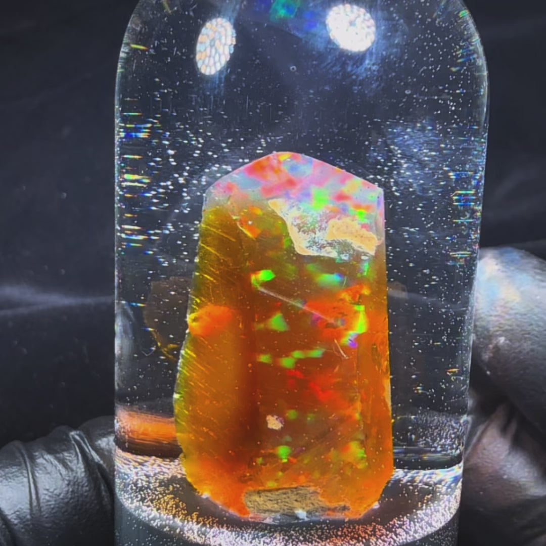 15.25 Gram Natural Ethiopian Welo Crystal Water Opal Specimen – Dominant Neon Green, Fiery Red & Electric Blue Fire – Large Freeform Crystal Opal Display Piece – Collector Grade