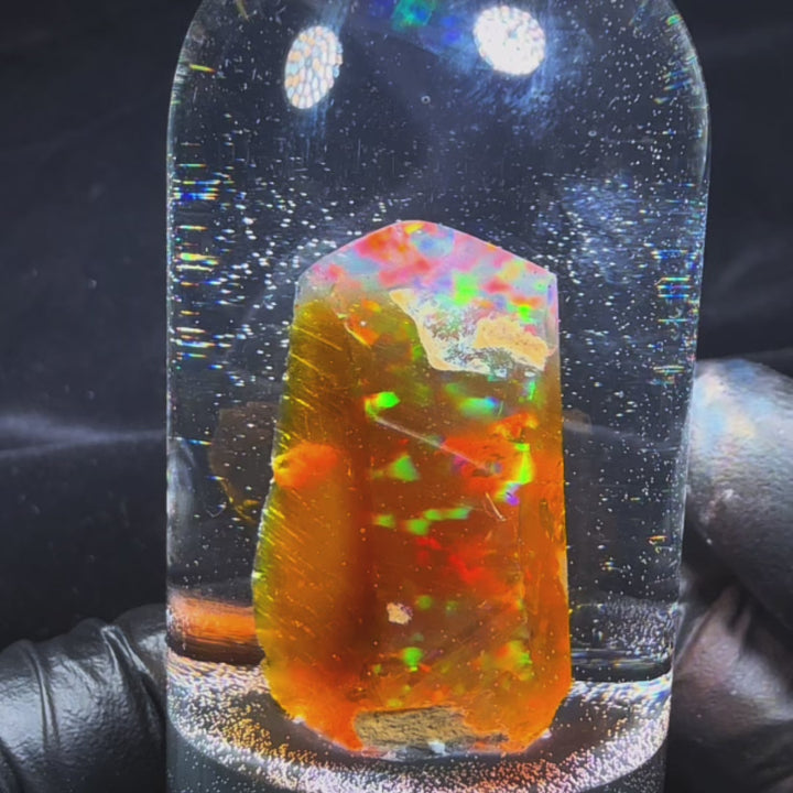 15.25 Gram Natural Ethiopian Welo Crystal Water Opal Specimen – Dominant Neon Green, Fiery Red & Electric Blue Fire – Large Freeform Crystal Opal Display Piece – Collector Grade