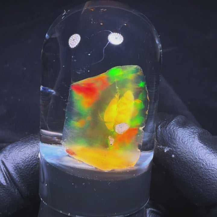5.21 Gram Natural Ethiopian Welo Crystal Water Opal Specimen – Dominant Neon Green, Golden Yellow & Lime Fire – Freeform Floating Crystal Opal – Collector Display Grade