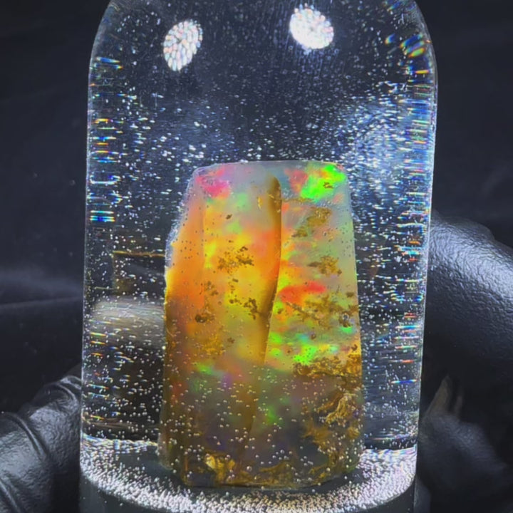 14.11 Gram Natural Ethiopian Welo Crystal Water Opal Specimen – Dominant Neon Green, Aqua Blue & Golden Honey Fire – Large Freeform Crystal Opal – Collector Display Grade