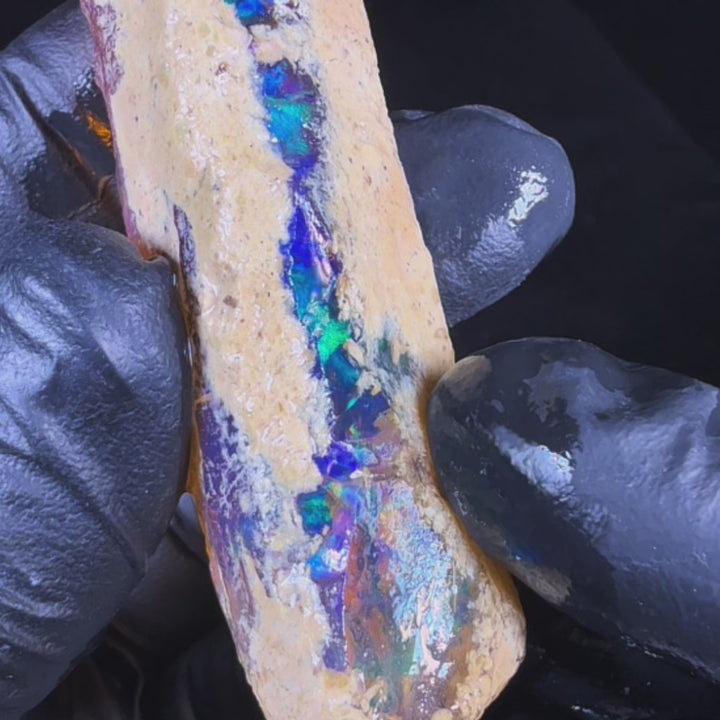 42.6 gr Natural Ethiopian Welo Water Opal – Dominant Electric Blue, Fiery Orange & Neon Green Fire – Raw Water Opal – One-of-a-Kind Collector Grade
