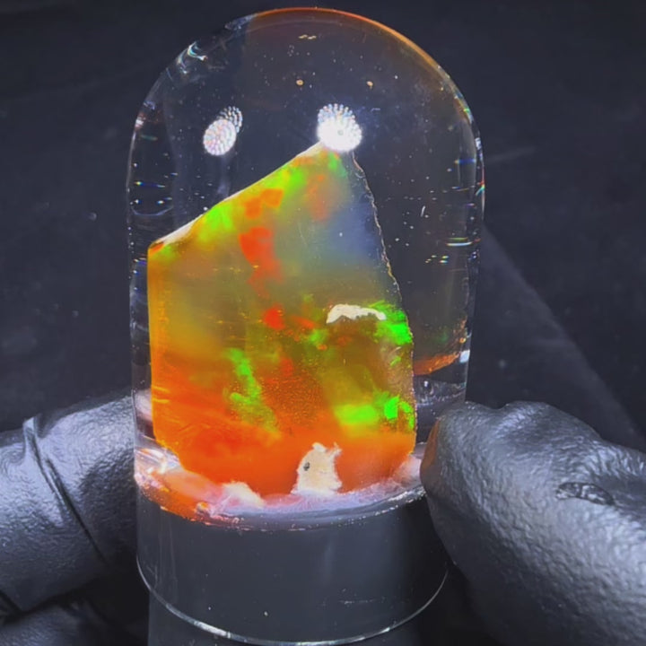 7.69 Gram Natural Ethiopian Welo Crystal Water Opal Specimen – Dominant Neon Green, Golden Honey & Fiery Orange Fire – Freeform Floating Crystal Opal – Collector Display Grade
