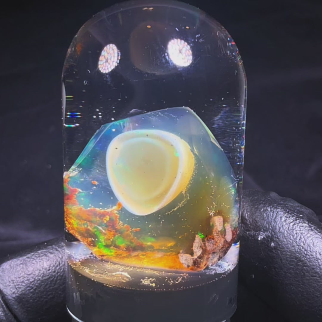 7.08 Gram Natural Ethiopian Welo Crystal Water Opal Specimen – Dominant Golden Honey, Neon Green & Sunset Orange Fire – Freeform Floating Crystal Opal – Collector Display Grade