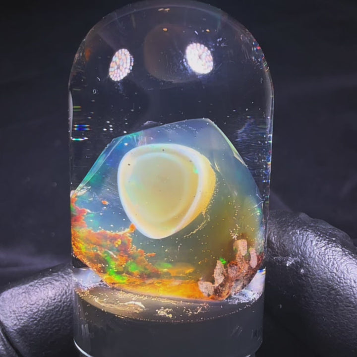 7.08 Gram Natural Ethiopian Welo Crystal Water Opal Specimen – Dominant Golden Honey, Neon Green & Sunset Orange Fire – Freeform Floating Crystal Opal – Collector Display Grade