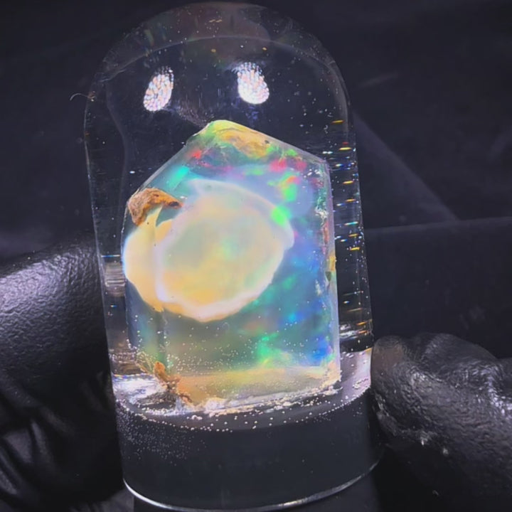 9.41 Gram Natural Ethiopian Welo Crystal Water Opal Specimen – Dominant Electric Blue, Neon Green & Fiery Red Fire – Freeform Floating Crystal Pattern – Collector Display Grade