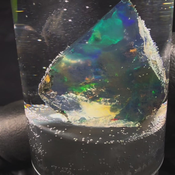 3.71 Gram Natural Ethiopian Welo Crystal Water Opal Specimen – Dominant Electric Blue-Green Fire, Neon Flash & Rainbow Crystal Glow – Freeform Floating Crystal Opal – Collector Display Grade