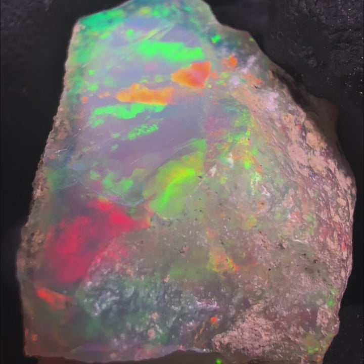 13.16 Gram AAA Quality Natural Ethiopian Welo Rough Opal Featuring Dominant Fiery Red, Neon Green & Bright Orange Play-of-Color | One-of-a-Kind