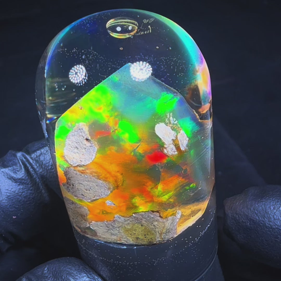 13.21 Gram Natural Ethiopian Welo Crystal Water Opal Specimen – Neon Green Broadflash & Fiery Orange Crystal Fire – Premium Freeform Opal